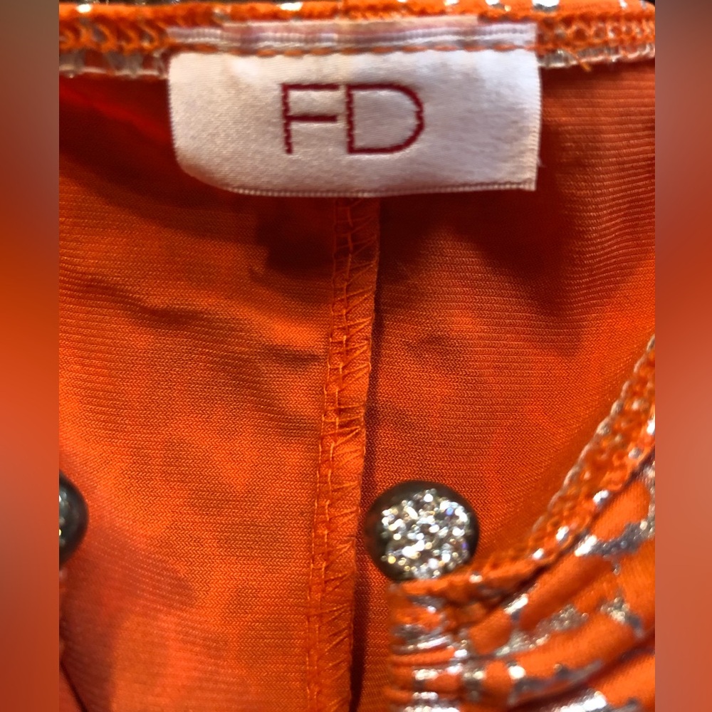 Orange and Silver Metallic Ruched Sleeveless Dress - Picture 7 of 13